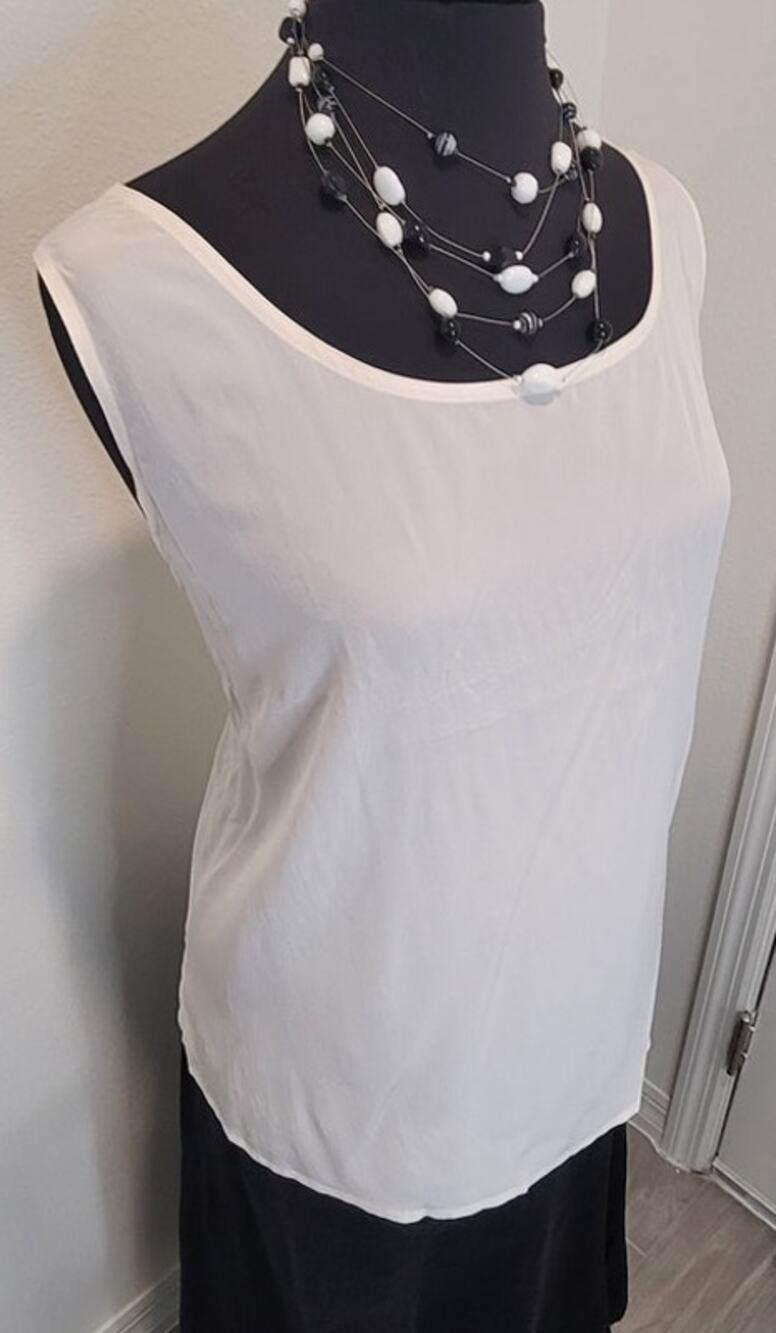 Aliki Yamani Ivory Silk Sleeveless Blouse XL Minimal Luxe Artsy Chic